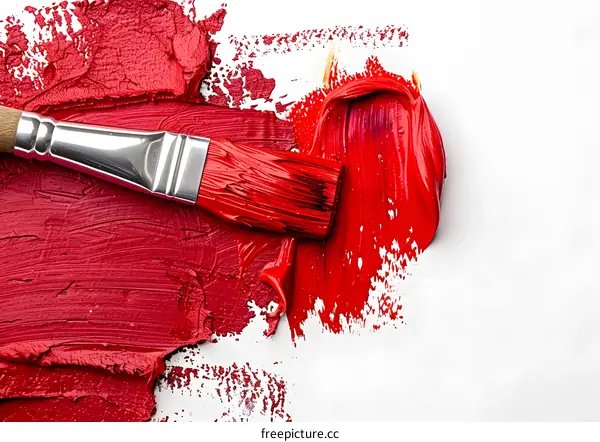 red oil paint with a paintbrush