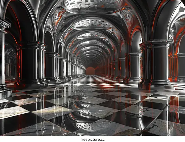 Mysterious Gothic Hallway with Eerie Lighting