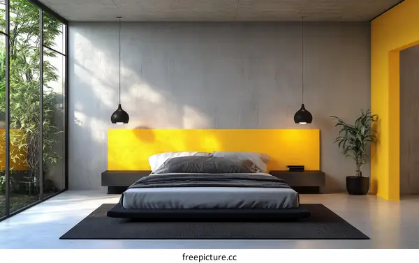 Modern Bedroom with Yellow Accent Wall