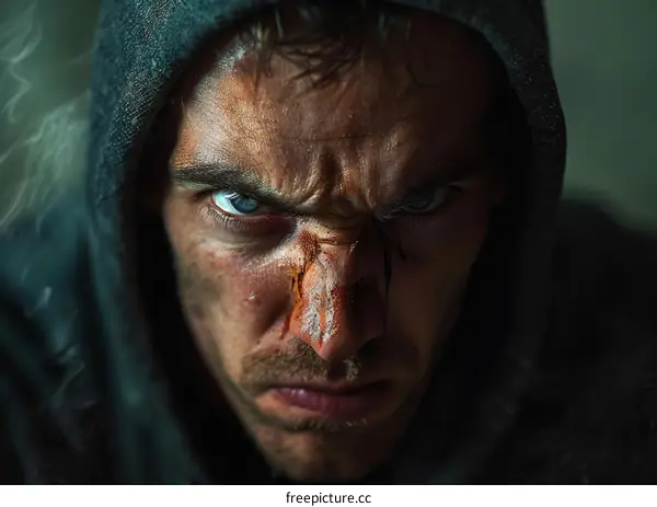 Close Up Portrait of a Man with Wounds