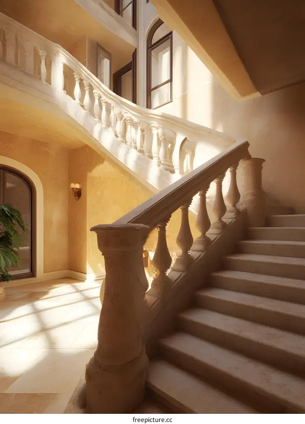 Elegant White Staircase in a Luxury Home Interior