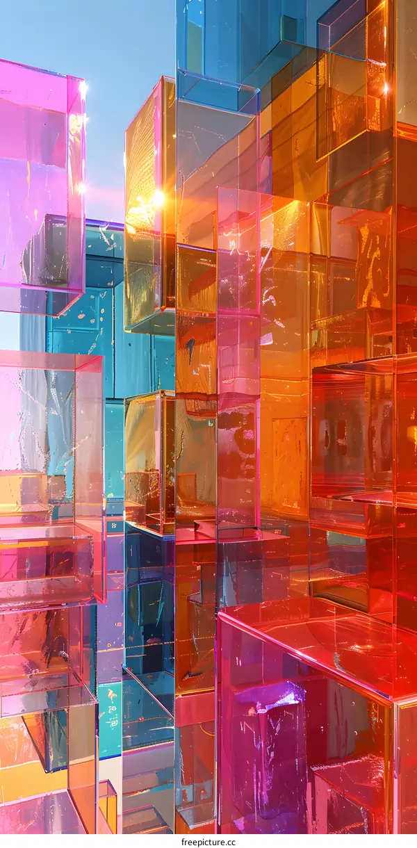 Colorful 3D rendering of translucent blocks