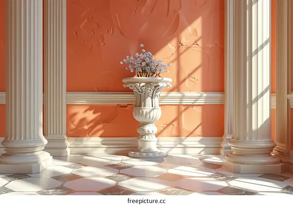 Classic Interior Design with Coral Walls and Columns