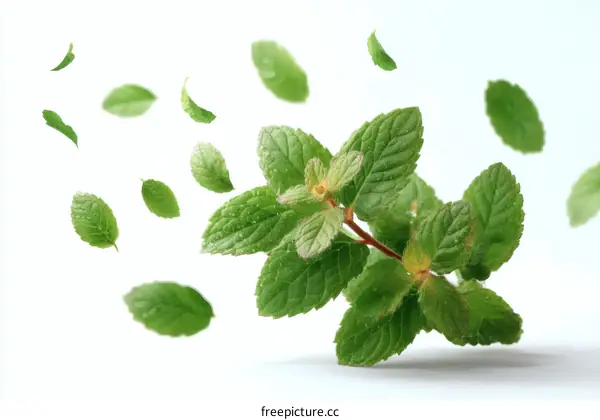 Fresh Mint Leaves Falling in Motion