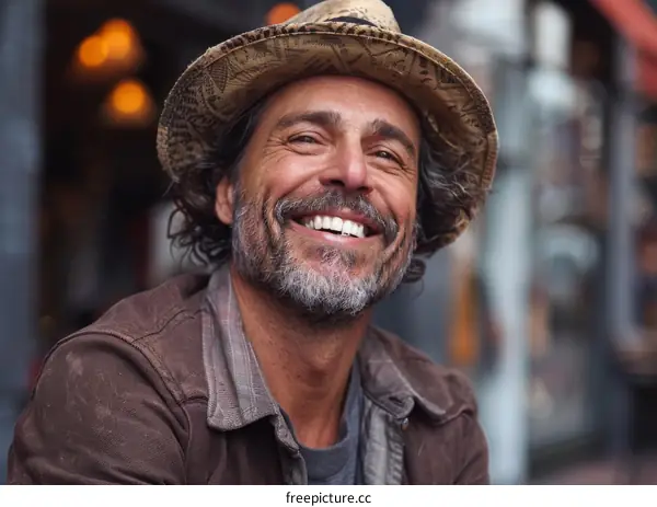 Smiling Man in a Hat Outdoors Portrait