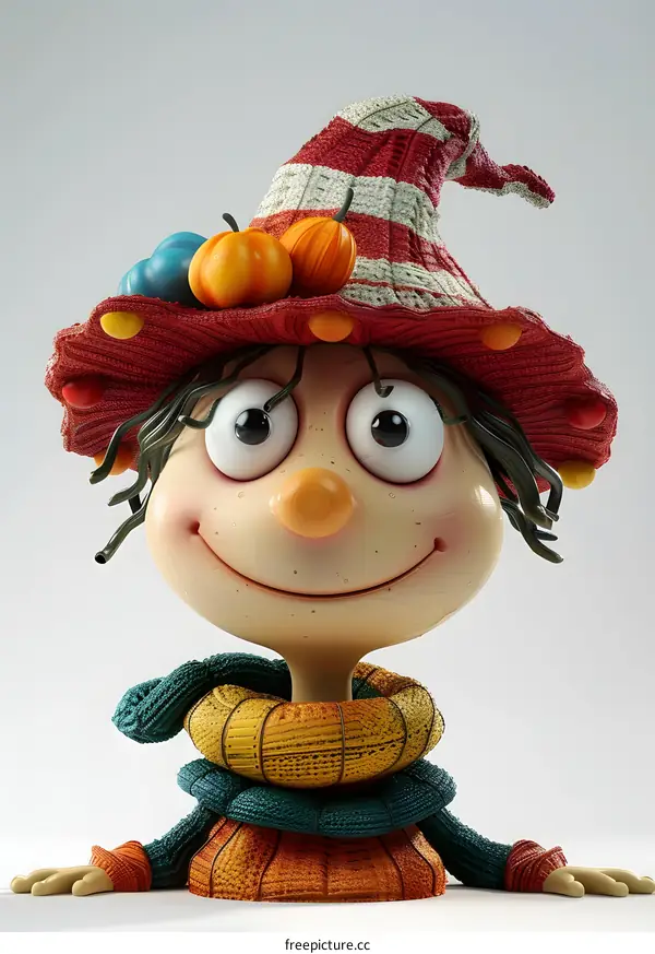 Smiling Scarecrow with Pumpkins