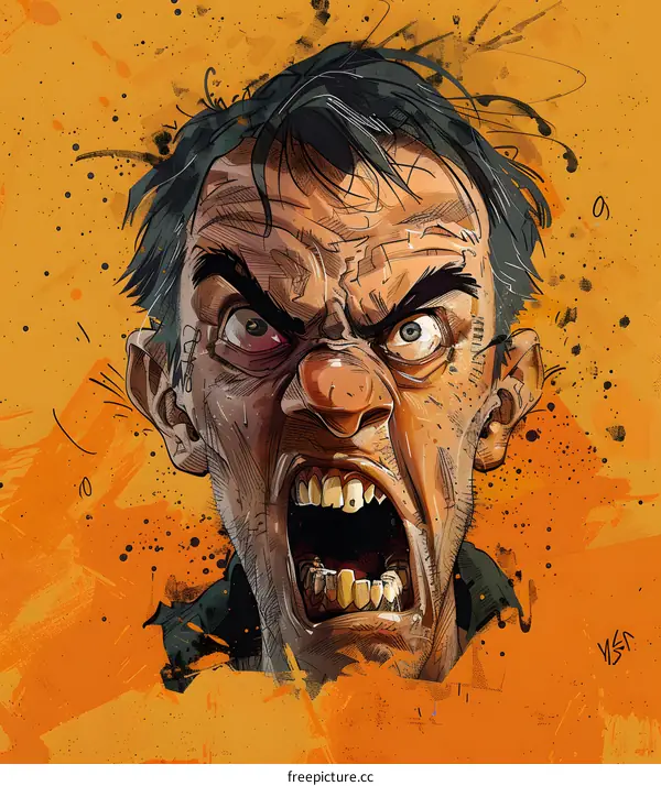 A digital painting of a man screaming with an angry expression on his face