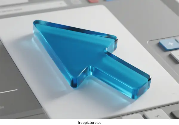 Blue 3D Cursor Arrow on White Paper with Keyboard Keys