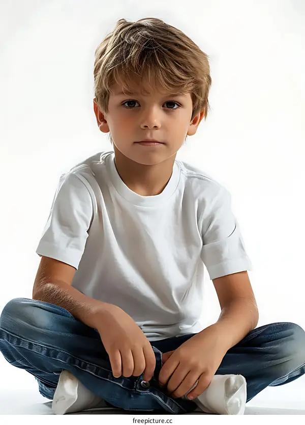 Caucasian Boy Sitting Portrait
