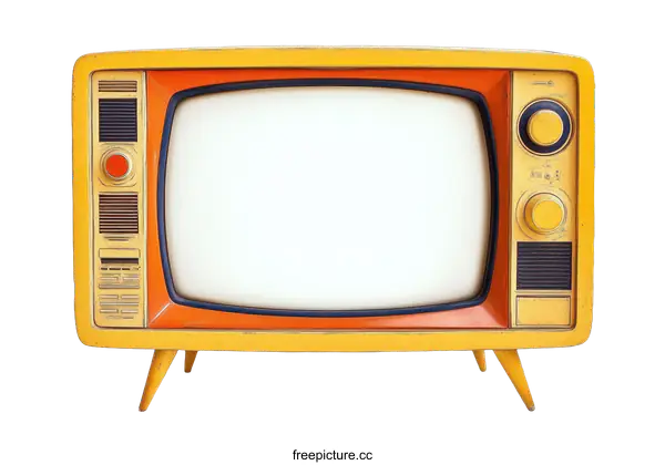 [Transparent Background PNG]Vintage Retro Yellow Television Set