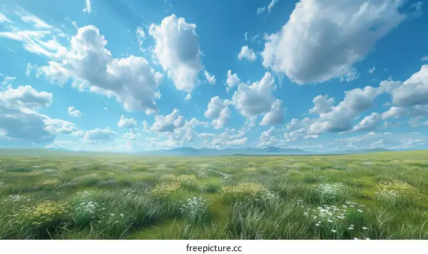 Panoramic View of Green Grass Field Under Blue Sky
