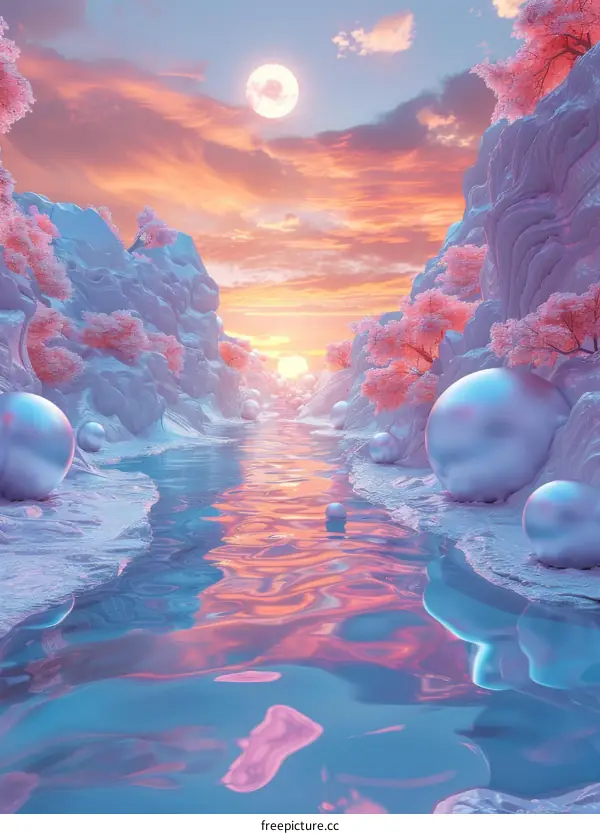 Majestic Glacier River Sunset