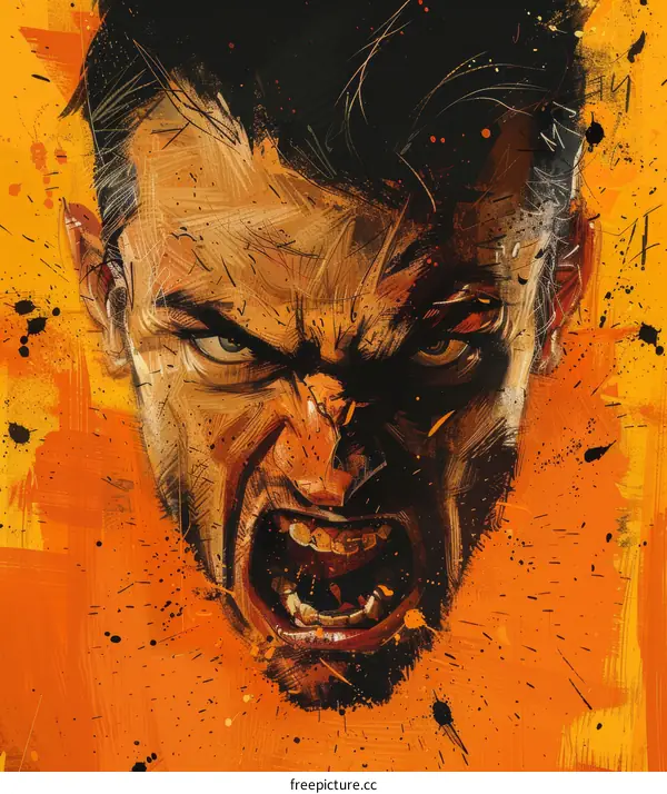 portrait of a man screaming with an orange background