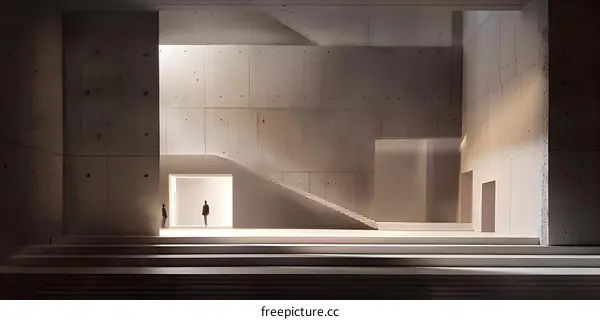 Minimalist Concrete Architecture Model with Two Figures