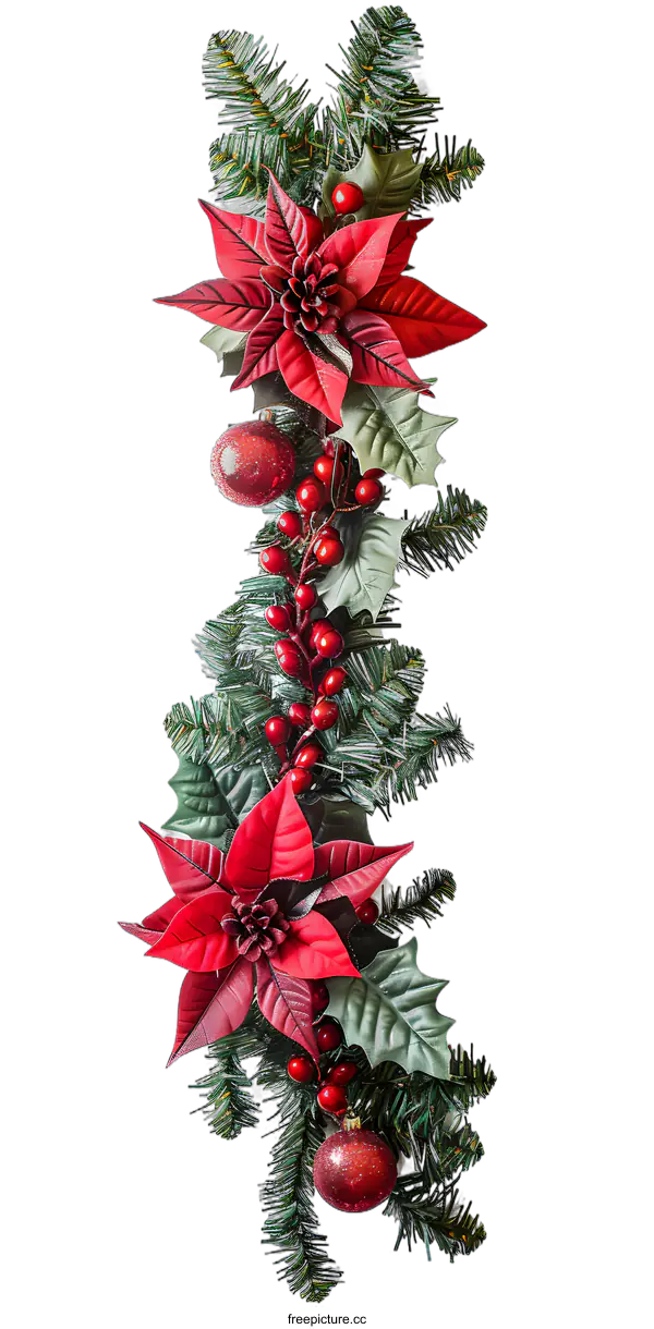 [Transparent Background PNG]Red Poinsettia Christmas Garland Decoration