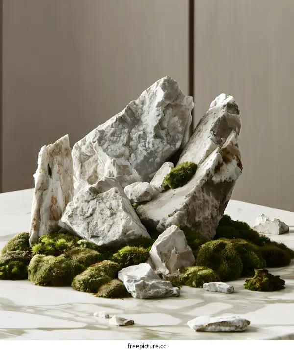 Abstract Stone and Moss Still Life