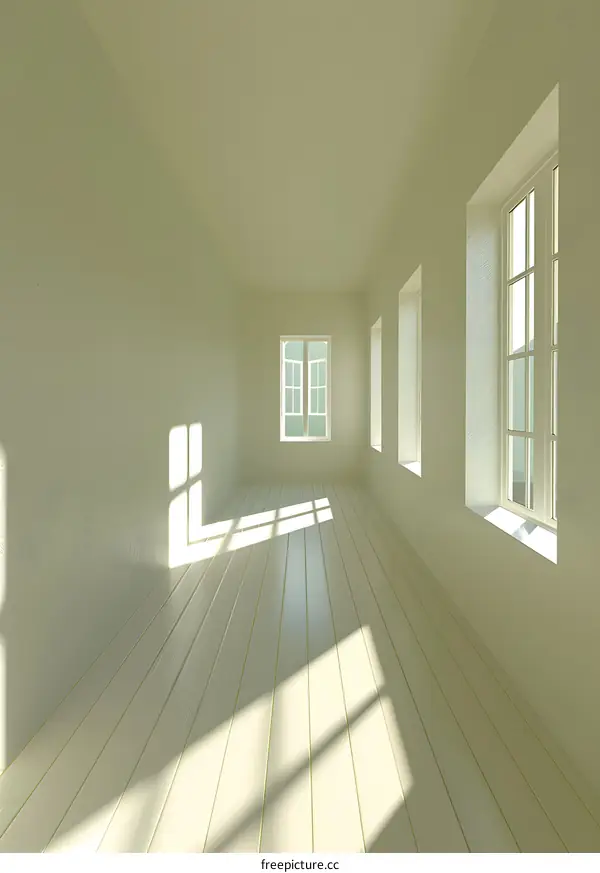 Empty Room with Windows and Light Streaming in