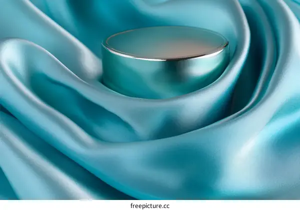 Teal Silk Fabric Background with Cosmetic Container