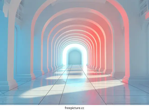 Abstract Archway Corridor with Pastel Colors