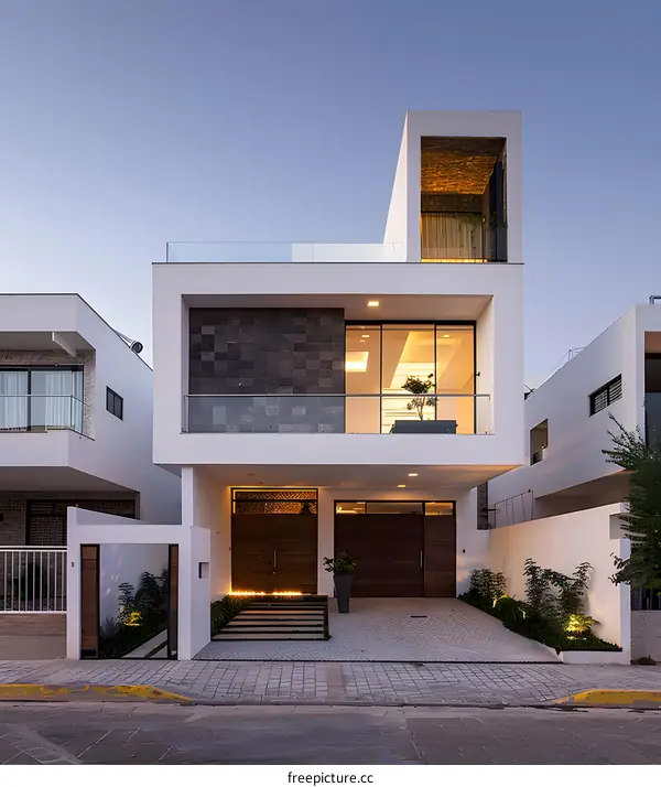 Modern Minimalist White House with a Rooftop Balcony