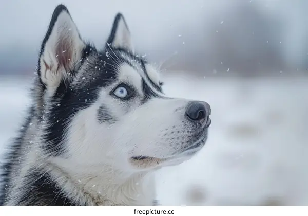 Siberian Husky Portrait in Winter Wonderland