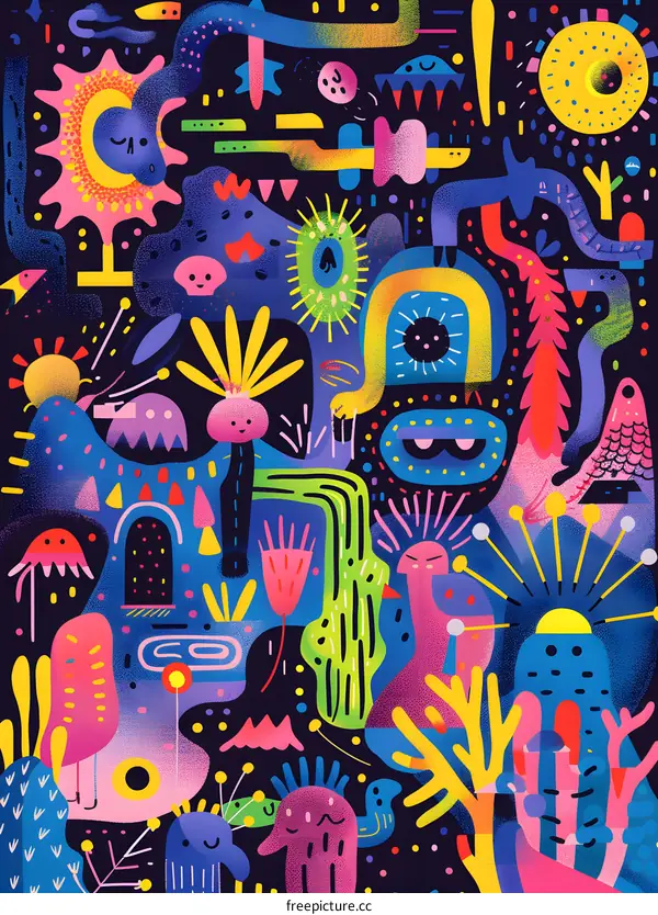 Colorful Abstract Illustration With Brightly Colored Shapes And Patterns