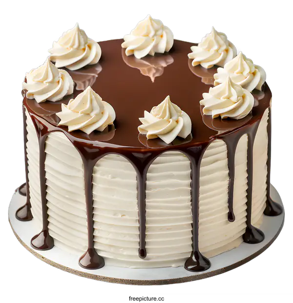 [Transparent Background PNG]A chocolate cake with white frosting and drizzled ganache