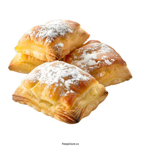 [Transparent Background PNG]Delicious Puff Pastry Treats Dusted with Powdered Sugar