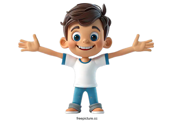[Transparent Background PNG]Happy Cartoon Boy with Open Arms