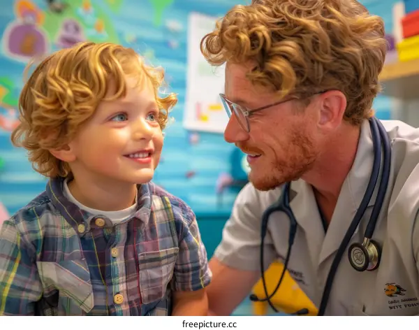 Toddler smiling at a doctor during a checkup