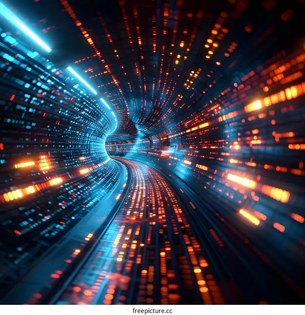 Binary tunnel of orange and blue lights