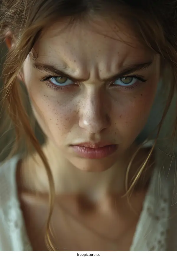 Close Up Portrait of a Woman with Annoyed Expression