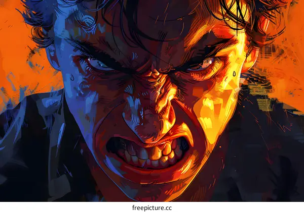 Illustration of a mans face with a furious expression