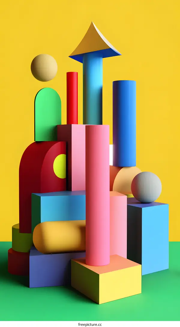 Abstract Geometric Shapes Colorful 3D Rendered Illustration