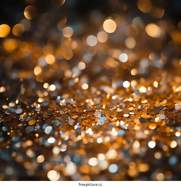 Golden and silver glitter background with blurred lights