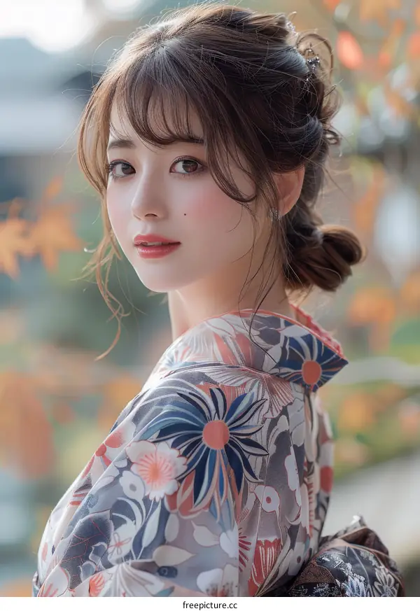 Beautiful Asian Woman in Traditional Japanese Kimono