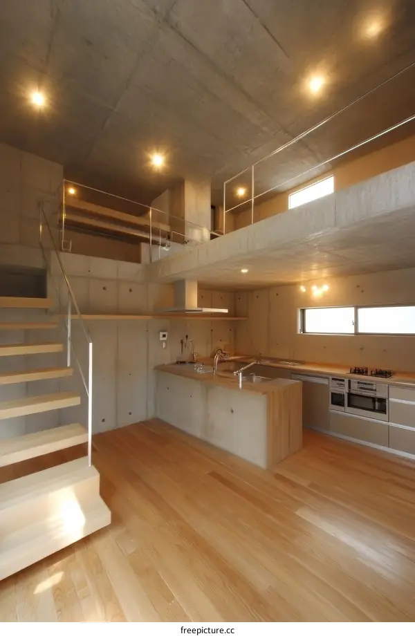 Modern Concrete Interior with Wooden Flooring