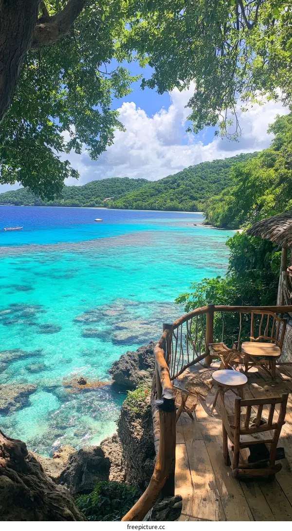 Tropical Beachfront Overlook with Wooden Patio