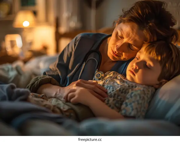 A Young Boy Being Comforted by a Nurse