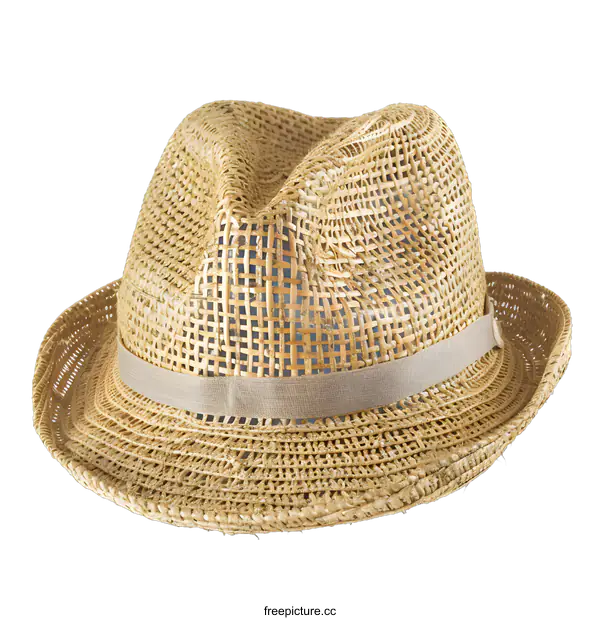 [Transparent Background PNG]Straw Hat with a Beige Band on a White Background