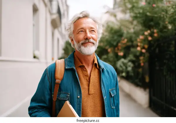 Smiling senior man walking outdoors