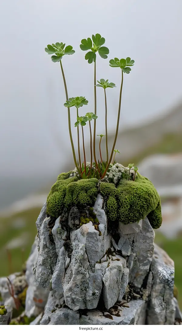 Green Plants Growing on Top of a Rock