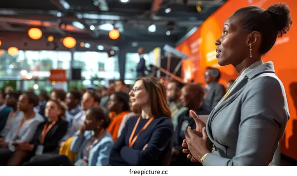 A black woman speaking at a conference