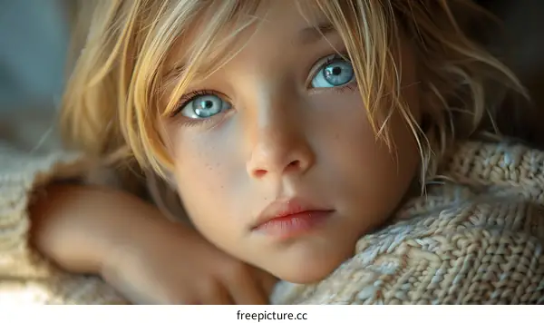Portrait of a beautiful child with blue eyes