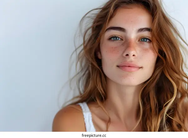 portrait of a young woman with freckles