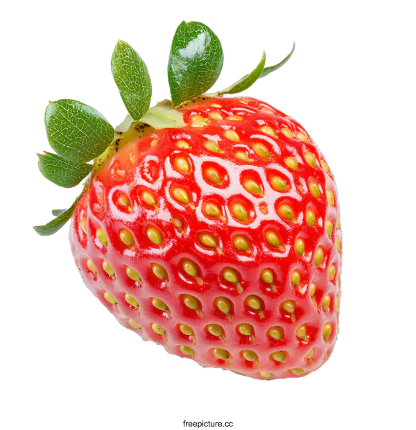 [Transparent Background PNG]Single Red Strawberry With Green Leaves