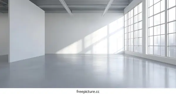 Empty White Room with Large Windows and Sunbeams