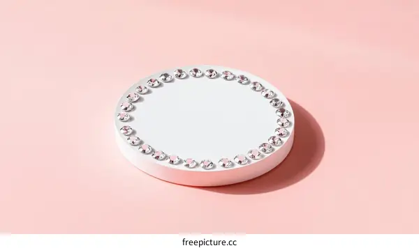 Elegant White Circle with Rhinestones on Pink Background