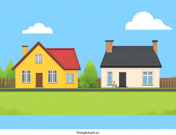 Two Houses Illustration with Yellow and White Colors