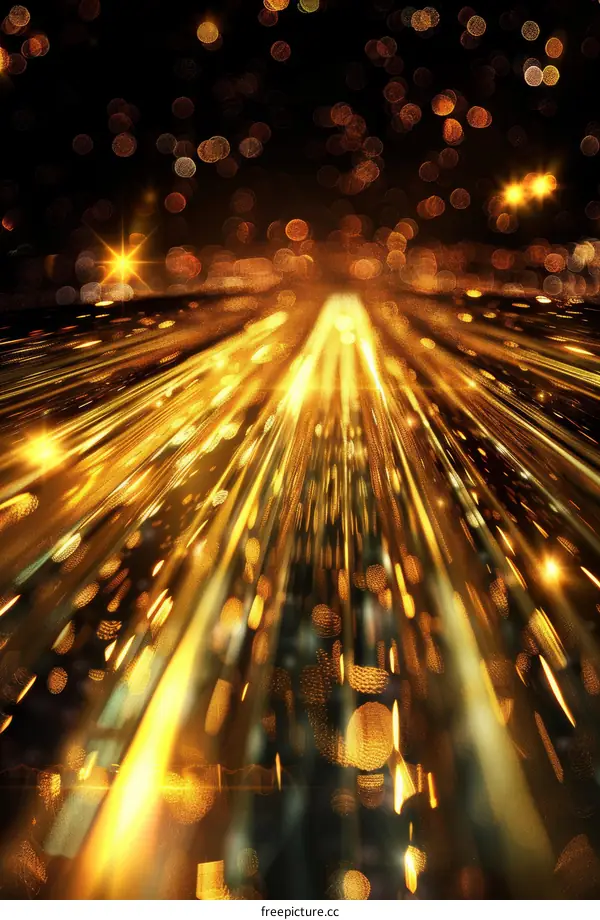 Golden Rays of Light from a City at Night